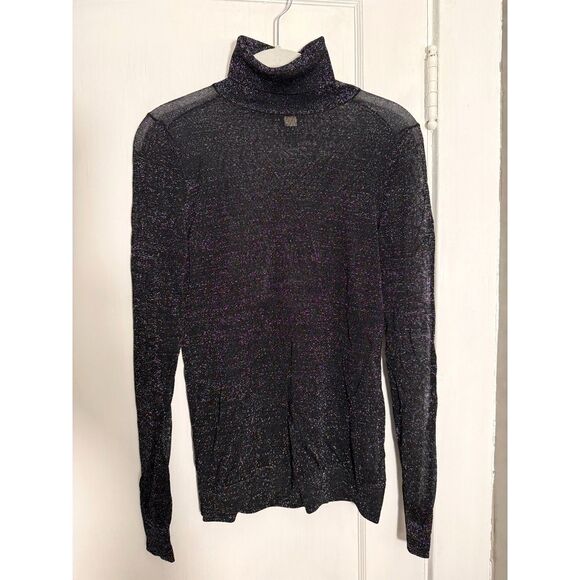 Michael Kors Sheer Black and Silver Shimmer Turtleneck Sweater - Picture 1 of 5